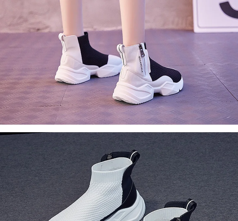 Dumoo Brand Autumn Elastic Socks Shoes Women Sneakers Knitting Casual Boots Heel 5cm Platform Wedges Lady Shoes zapatos de mujer