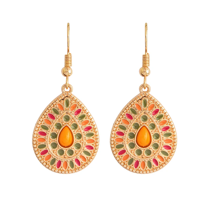 

Colorful Water drop Earrings Bohemian Yellow Geometry Charm Dangles Earrings For Women Fashion Ethnic Eardrop Ear Jewelry Gift