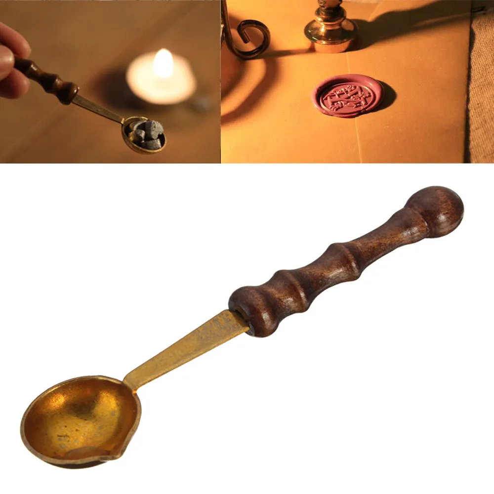 Винтажная деревянная ручка анти-горячий штамп уплотнение воск латунная ложка практичная свеча инструменты восковые ложки S#60