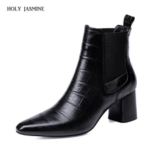 2018 Autumn new style genuine leather ankle boots pointed toe thick heel chelsea boots calf leather women boots ladies shoes 2018 Autumn new style genuine leather ankle boots pointed toe thick heel chelsea boots calf leather women boots ladies shoes