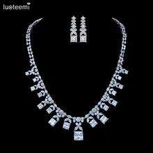 LUOTEEMI 2016 Fashion New Luxury Vintage Necklace Dangle Earring Set White Gold Plated For Women Wedding Bridal Jewelry Brinco