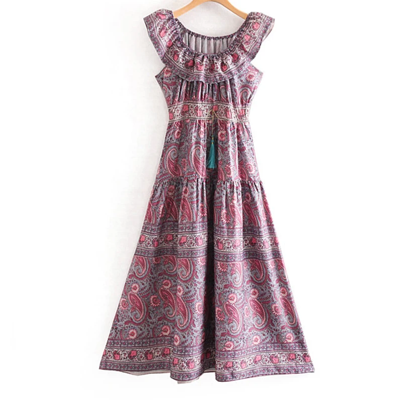 Women's Clothing Dress 2019 Chiffon National Style Printing Slash Neck Dress Ms Summer Street Sexy Slim Fit Temperament Clothing
