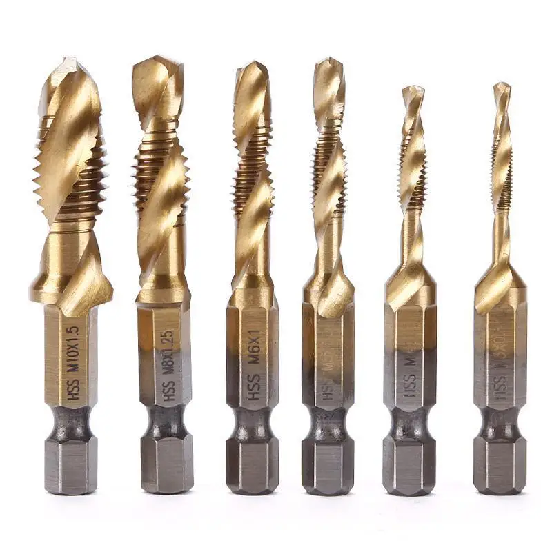 

6x1/4" Hex Shank HSS Metric Hand Screw Thread Tap Taper & Drill Bits Tool M3-M10