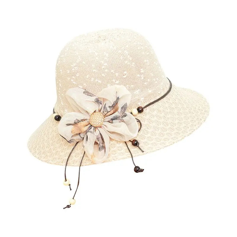 Женская летняя соломенная шляпа от солнца с волнистыми точками, вязаная кепка с широкими полями, блестящая пуговица, контрастный цвет, форма цветка, бант