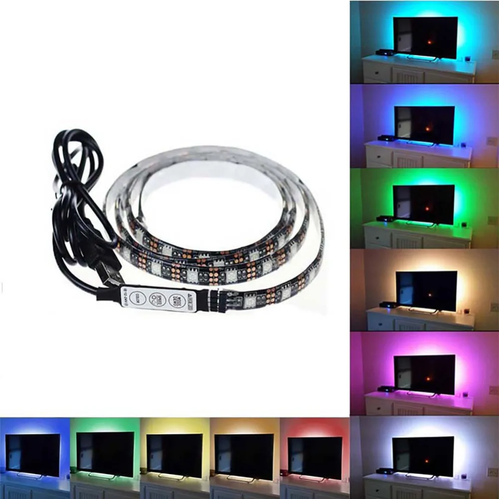 USB LED Strip DC5V 5050 RGB Mini 3Key 17Key RF IR Remote IP65 50CM 1M