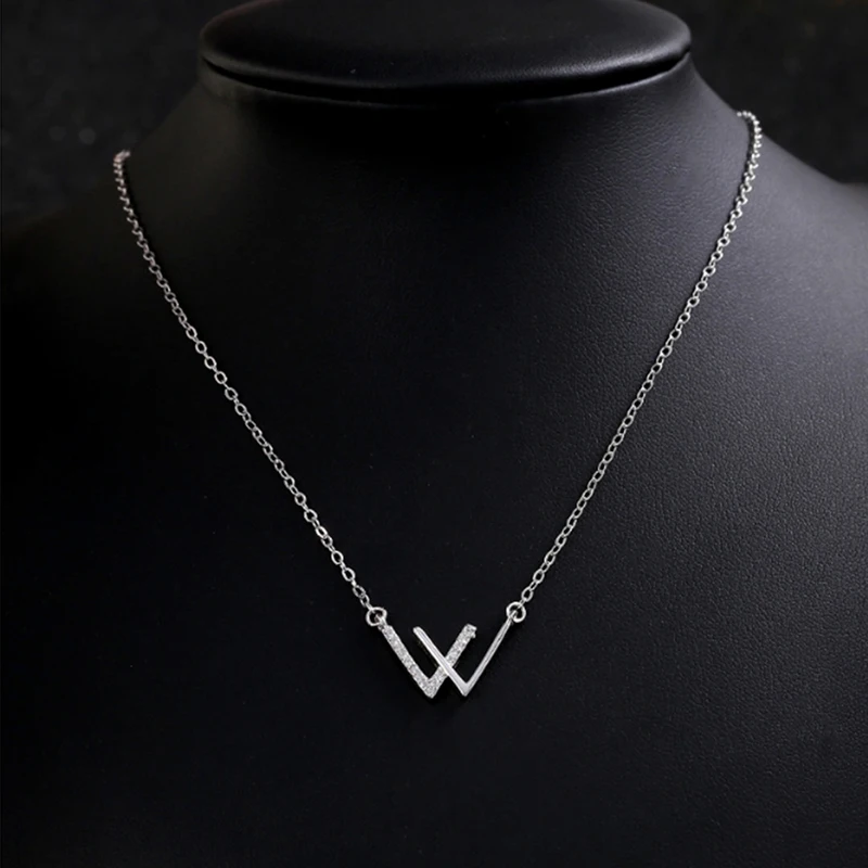 1PC Classic Style Women Simple Pendant Necklace V Shape Pendant Link Double Layer Chain Necklace With Crystal For Women