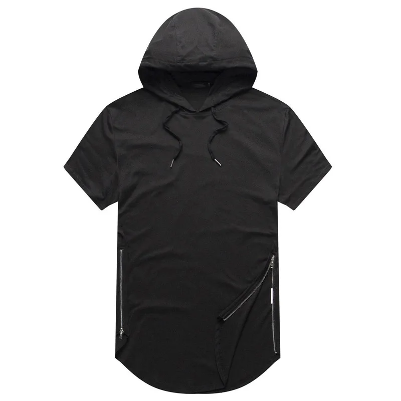 

2018 Europe and the United States burst high street hip-hop short-sleeved side zip hooded hedging hooded arc hem