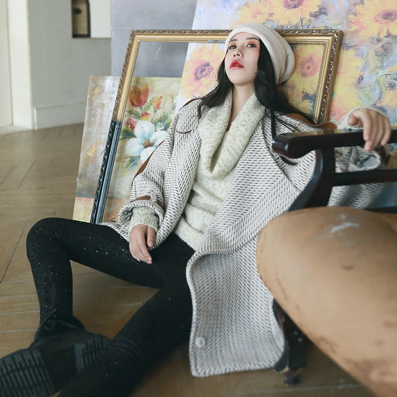 IRINAW251 2018 AW New Collection vintage oversized tweed wool coat women