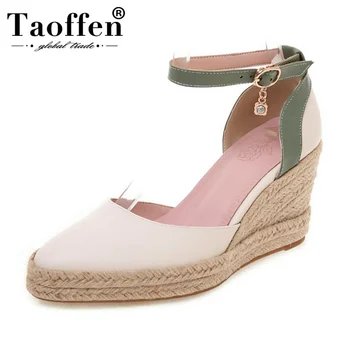 

Taoffen Women Pumps Ankle Buckle Pointed Toe Wedges Shoes Women Outdoor Party Office Ladies High Heel Footwear Size 32-44