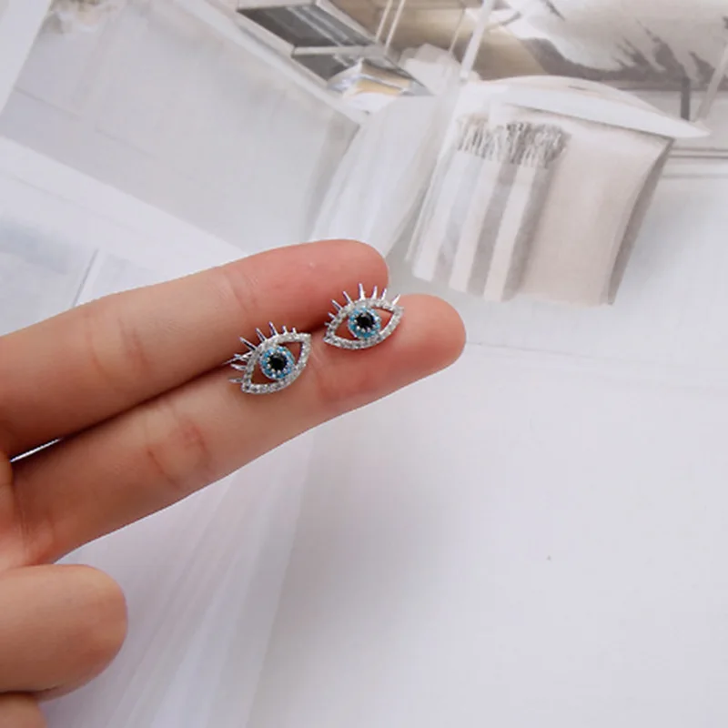 

2019 New Anti-allergy Silver Needle Luxury Full Cubic Zirconia Eyes Stud Earrings For Women Silver Small Evil Eye Earring Studs