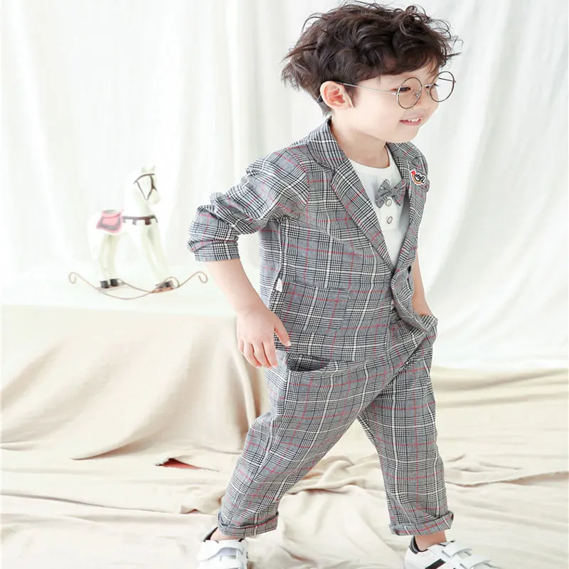 Комплект для мальчиков с бантом и длинным рукавом в клетку|summer boys clothing sets|boy setclothing