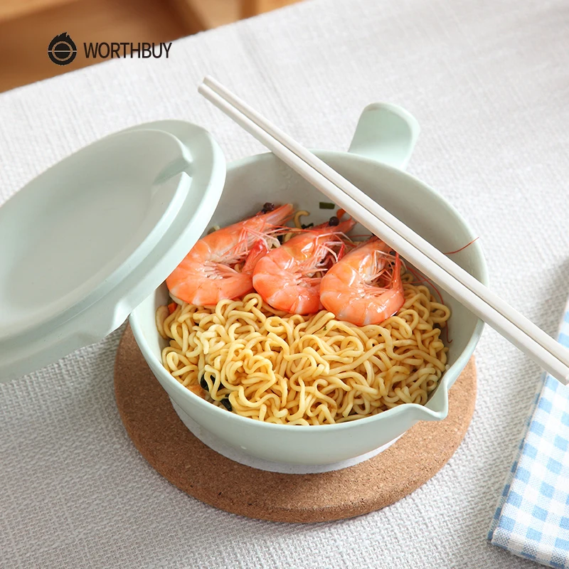 

WORTHBUY Japanese Bamboo Instant Noodle Bowl With Lid Chopsticks Kitchen Ramen Bowl Food ContainerSoup For Kids Soup Salad Bowl