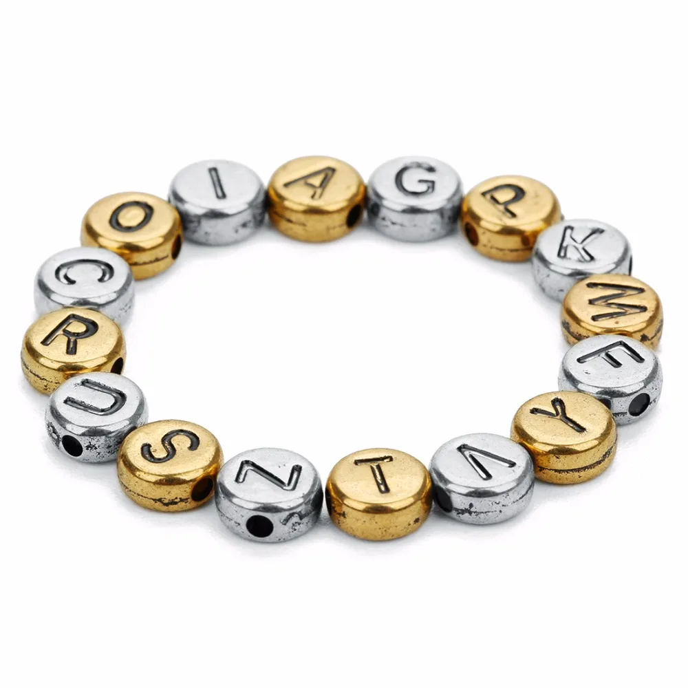 LOULEUR New 100PCs Antique Gold Letter Beads Alphabet Acrylic Beads For