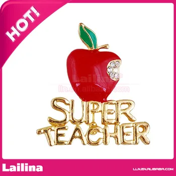 

Women's Rhinestone Super Teacher Red Fruit with Letters Brooch