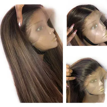 

Honey Blonde Highlighte Colored Human Hair Wigs Preplucked 360 Lace Frontal Wig Black Women Straight Indian Remy Lace Front Wig