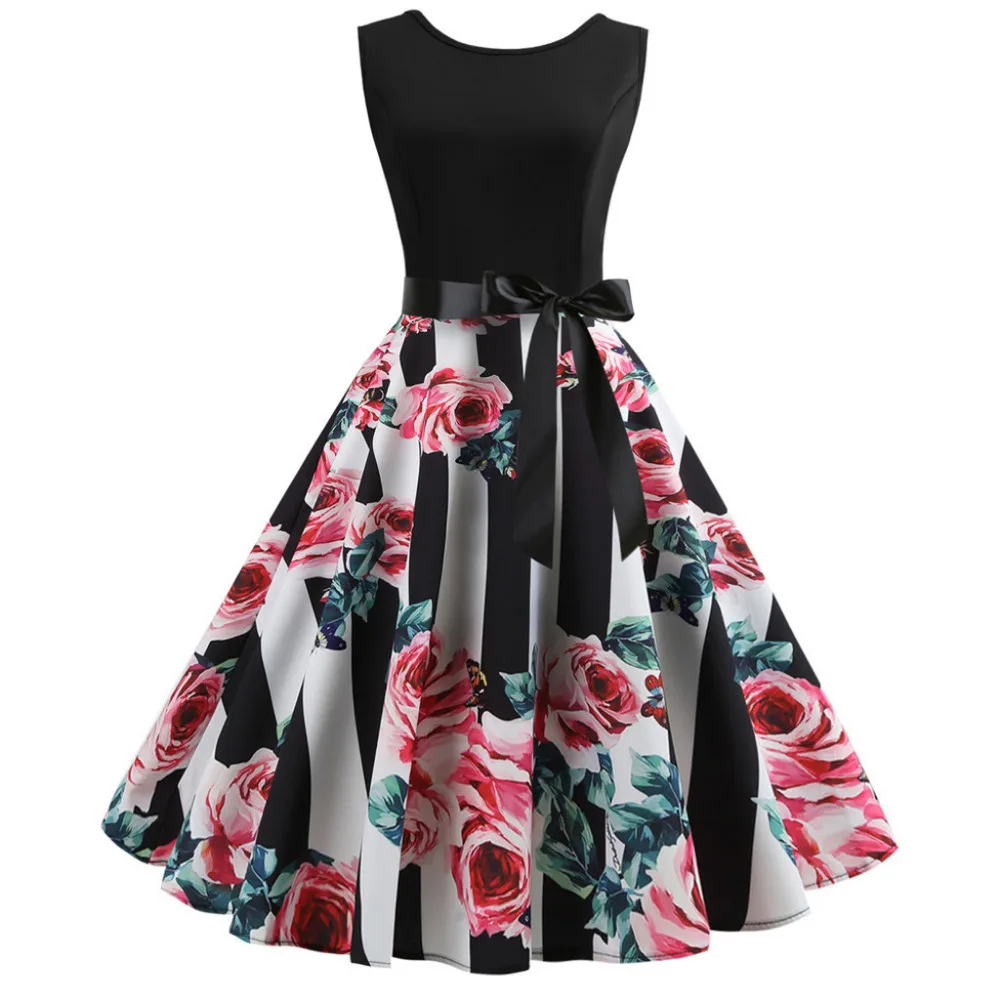 2019 woman summer sexy retro sleeveless print beach dress long breathable beach dress plus size pretty beach dress cotton 40J3 (1)