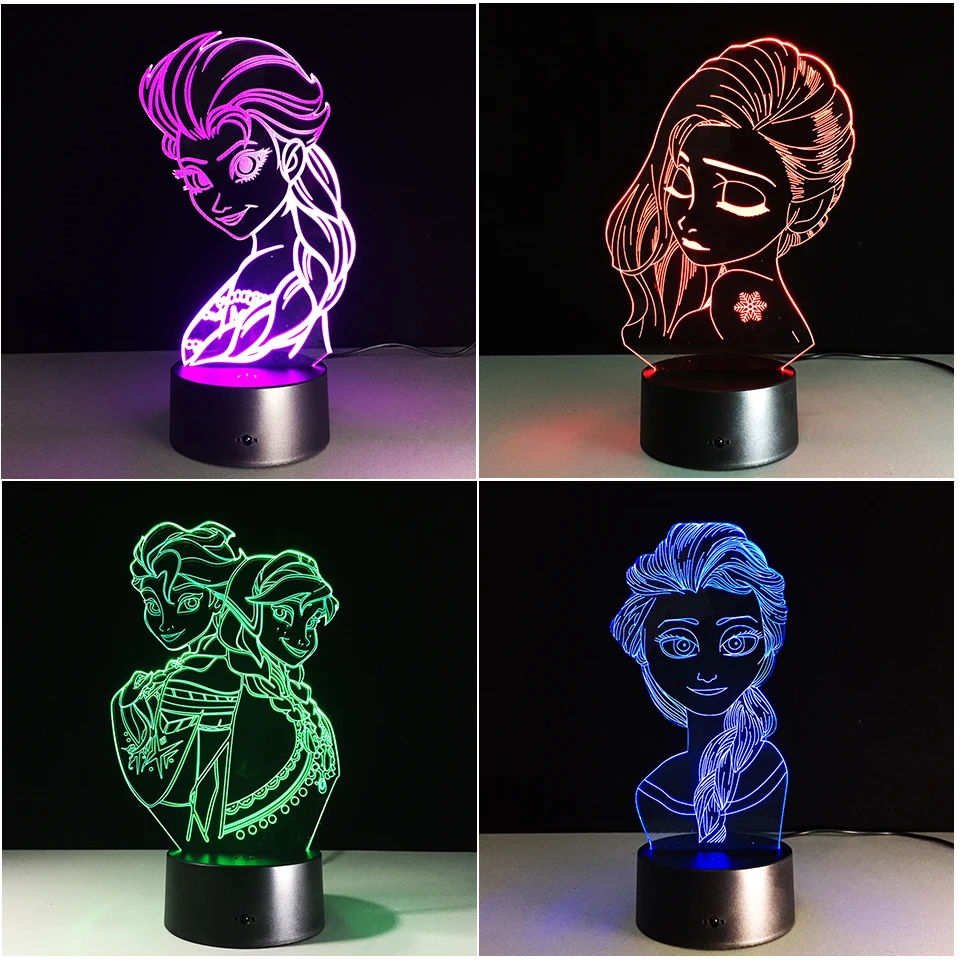 Chaohui Новая красивая 3D USB светодиодная лампа с изображением Эльзы для девочек