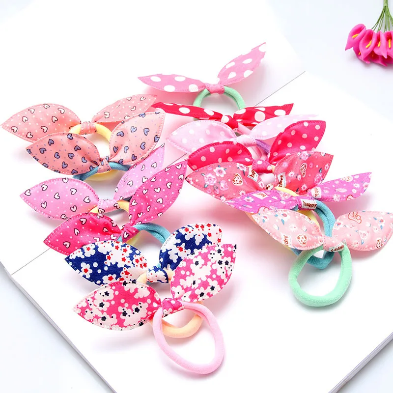 

10Pcs Fashion Girls Hair Band Flower Polka Dot Bow Rabbit Ears Headband Ring Scrunchy Kid Ponytail Holder Mix Hair Accessories