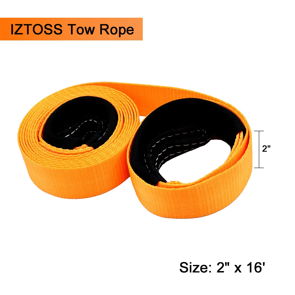 New Tow Strap Tow Rope Heavy Duty Recovery 10,000 Lbs Capacity 2" x 16' with Jacket Storage Bag Tow Rope