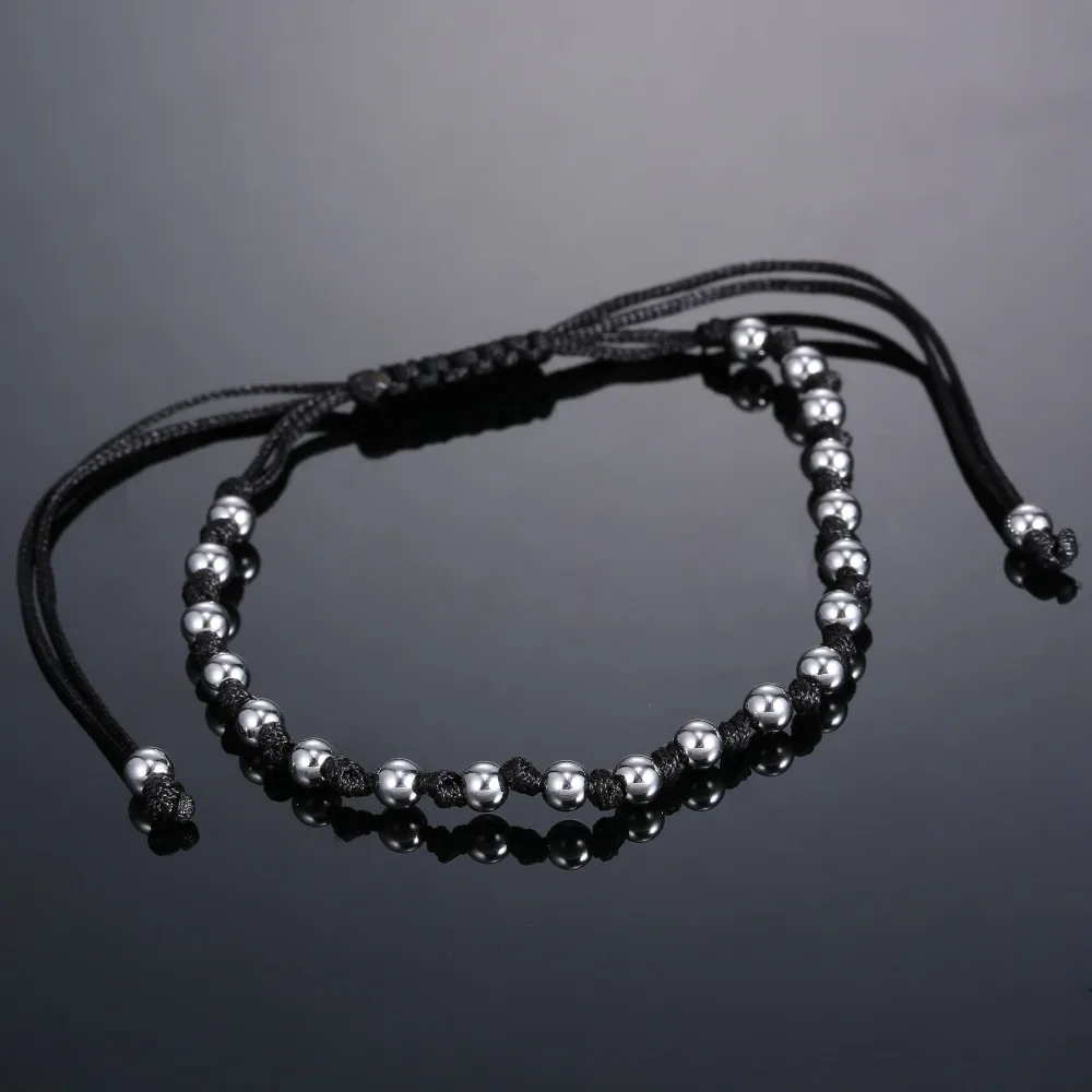 Rinhoo Мода ручной работы 4 мм бусины шарики Плетеный Браслет-макраме Шарм обернуть шнур браслет из бисера браслеты ювелирные изделия из веревки для мужчин и женщин