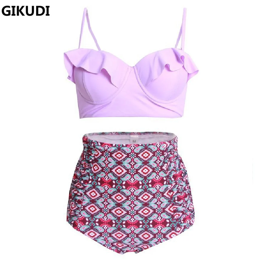 

GIKUDI 2017 High Waist Bikini Women Plus Size Swimwear Push Up Bikini Set Retro Vintage Swimsuit Beach Bathing Suit Swim Wear
