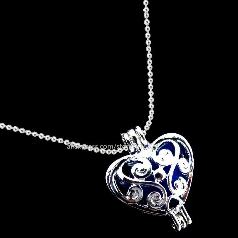 R L108 Trendy Locket Necklace Heart Design Pearl Beads Cage Essential