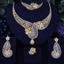 Naija GODKI Mujeres Flor De Lujo de Nigeria Boda Novia Cubic Zirconia Collar Dubai 4 UNIDS Conjunto Joyería de La Boda