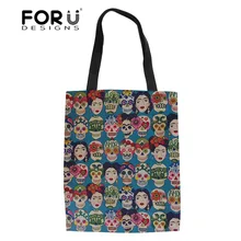 FORUDESIGNS/сахарный череп печати Холст Tote сумки для женщин складные сумки для покупок Дамы Большой ёмкость на плечо для