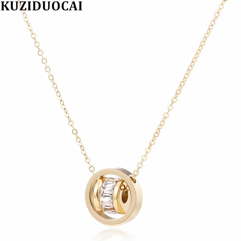 

Kuziduocai New Fashion Jewelry Round Circle Zircon Titanium Stainless Steel Choker Necklaces Pendants For Women Girls Collar 124