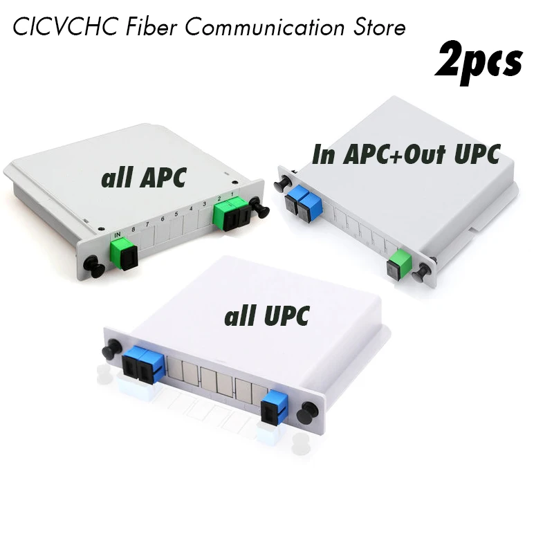 2 pcs 1x2 PLC Fiber Splitter, Mini Plug-in Type, Single Mode, with SC Connector/Cassette Card Inserting 2 pcs 1x8 plc fiber splitter mini plug in type single mode with sc connector cassette card inserting