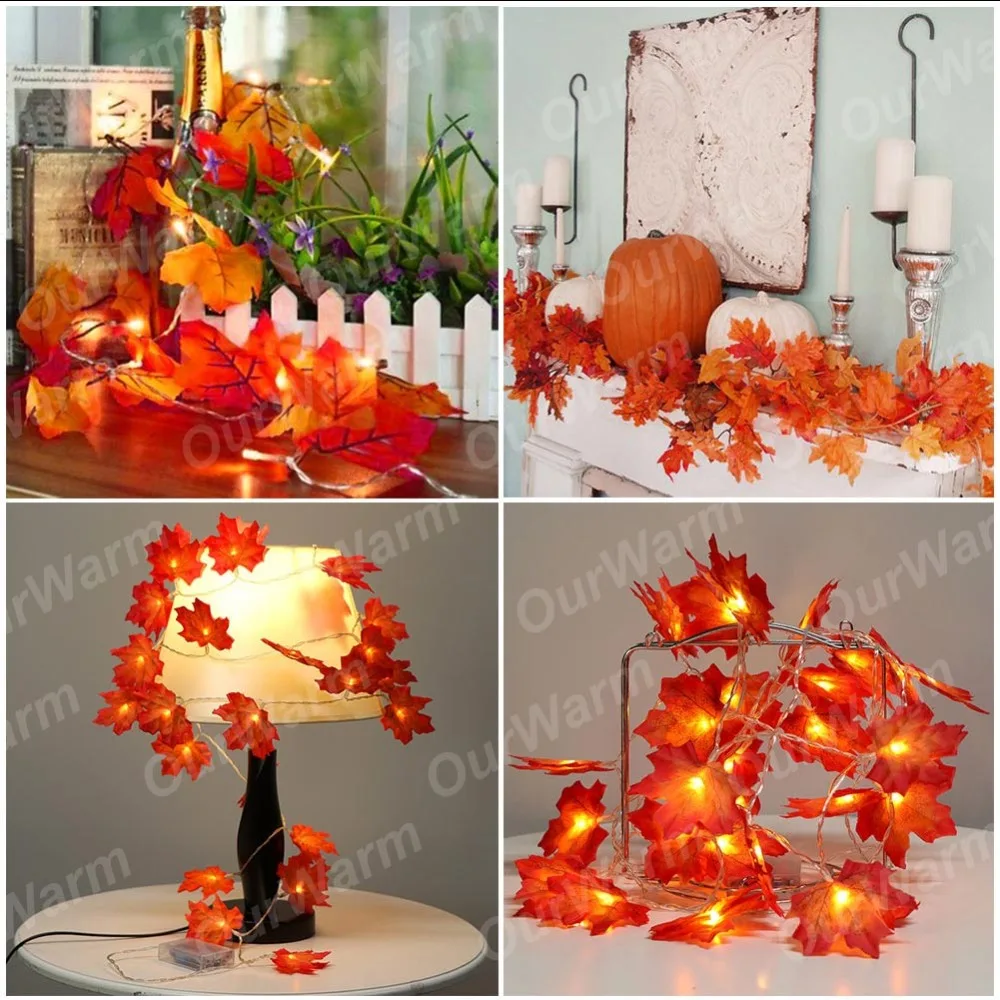 OurWarm Halloween Maple Leaves String Lights 3M 30 LED Fall Garland Holiday Party Light Festive Event Supplies DIY Decoration