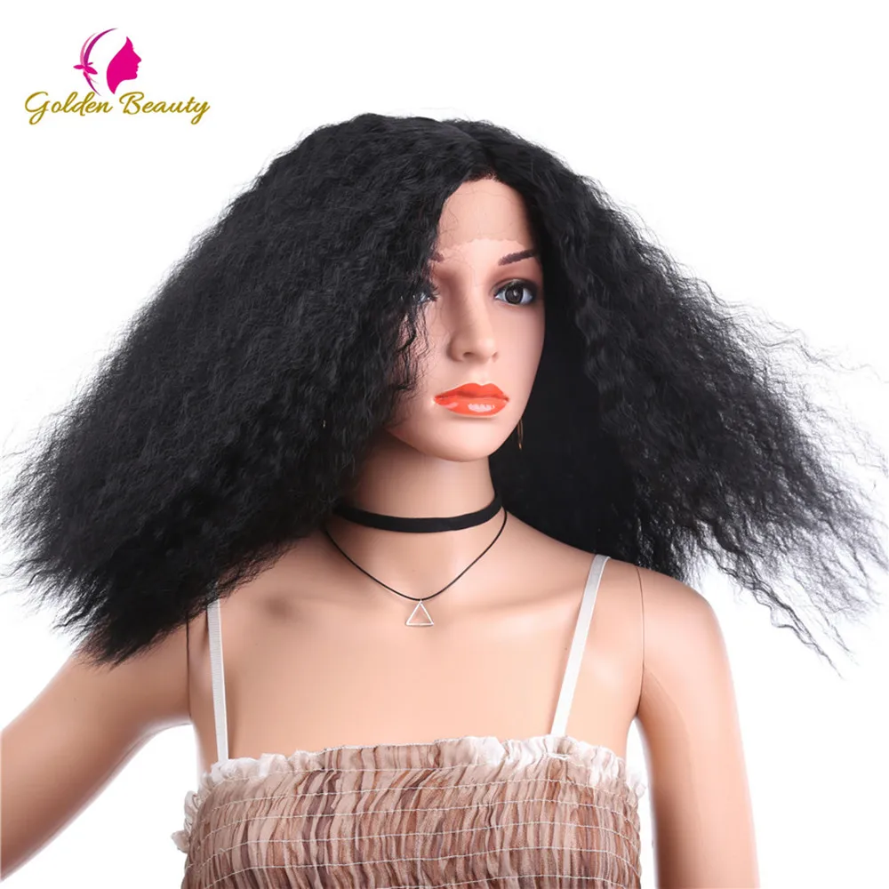 

Golden Beauty 16inch Bob Afro Wigs Short Yaki Straight Lace Front Wig Synthetic hair Kinky Straight wigs For Women