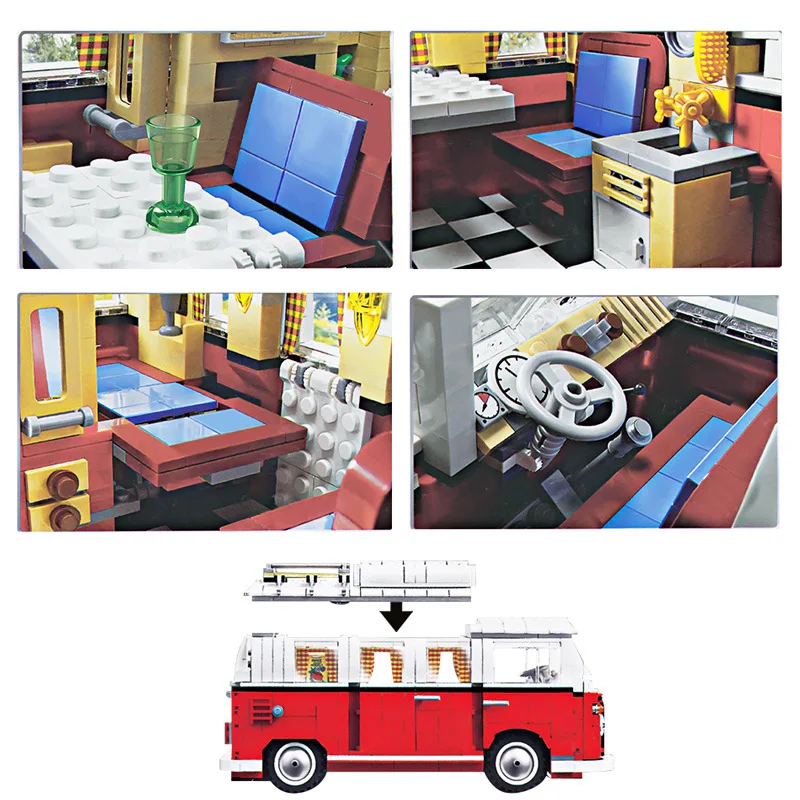Comprar Lepinblocks 21001 Volkswagen T1 Camper Van edificio bloque legoings creador experto tecnología 10220 LED luz juguete regalo niños