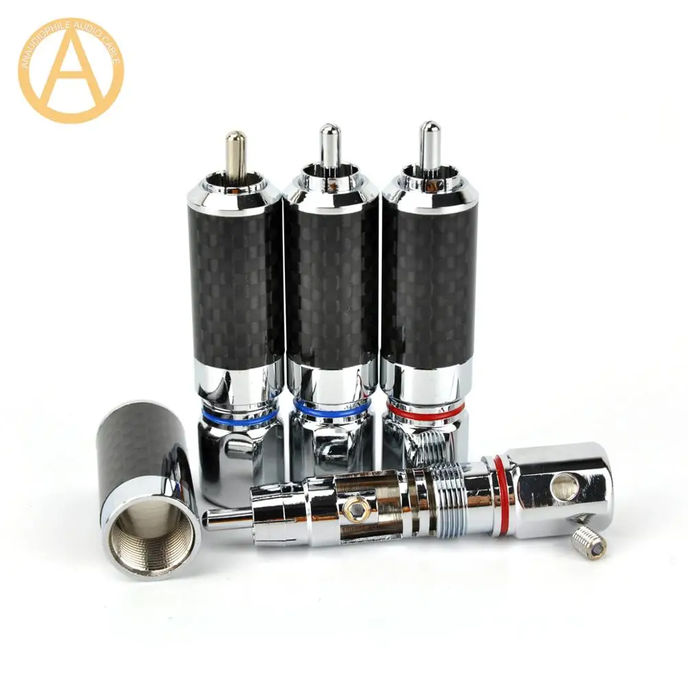HIFI RCA Plug Connector Rhodium Plated RCA Plug Connector Self-Locking Carbon Fibre Shell For Audio RCA Coaxial Cable DIY