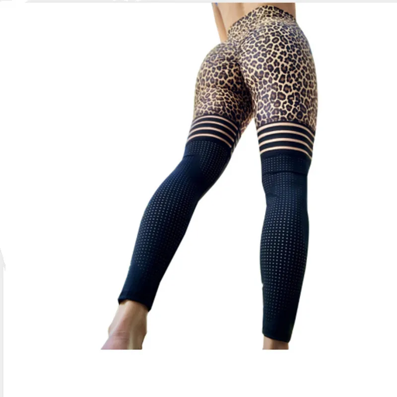 

Leopard Print Leggings Mesh Patchwork Push Up Workout Legging Elastic High Waist Breathable Legging Women Casual Fitness Pants