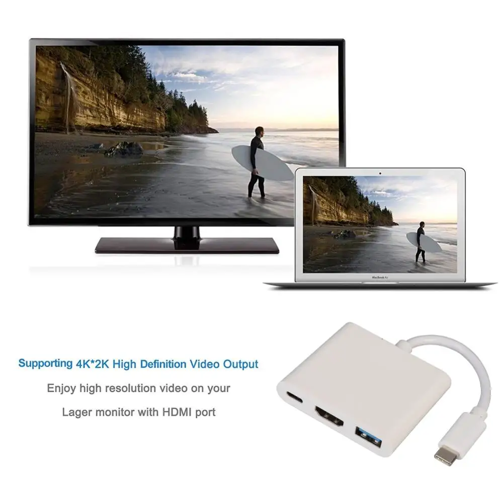 USB C к HDMI адаптер для зарядки 3 в 1USB 0 разъем Type 4K конвертер Apple Macbook адаптер| |