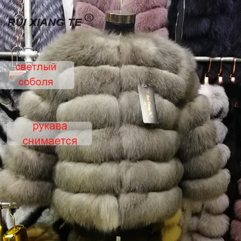 

free shipping ruixiangte women real fur coat luxury sable color vest coat length 55cm fox fur vest warm fox fur coat fluffy fur