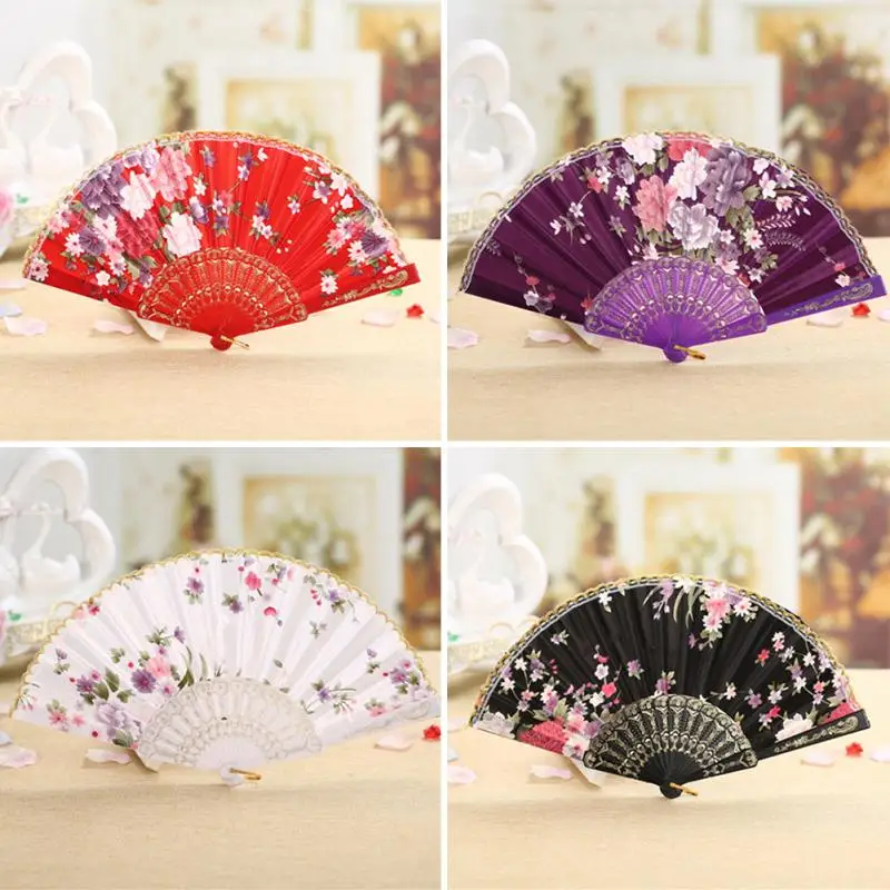 

Spanish Style Party Colorful silk fan folding fan Folding Hand Held Flower Fan