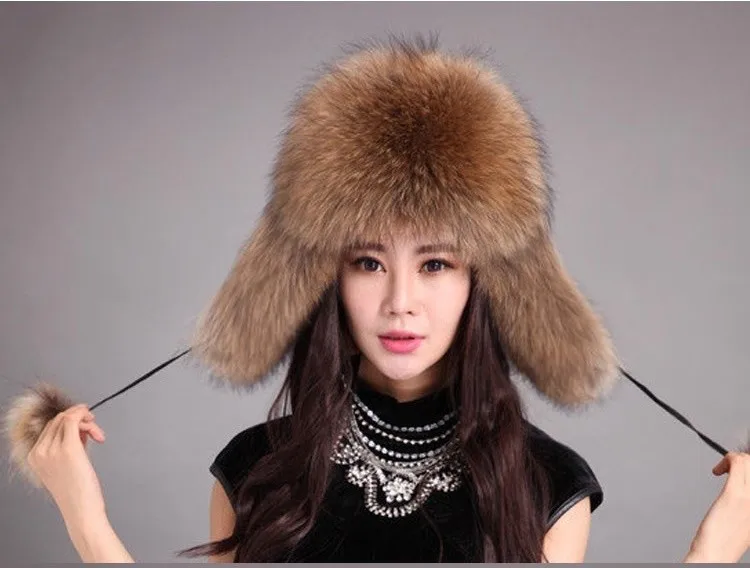 Liyafur Бренд России Для женщин зимние натуральная енота Мех Бомбардировщик Hat Кепки покрыты уха для женщин