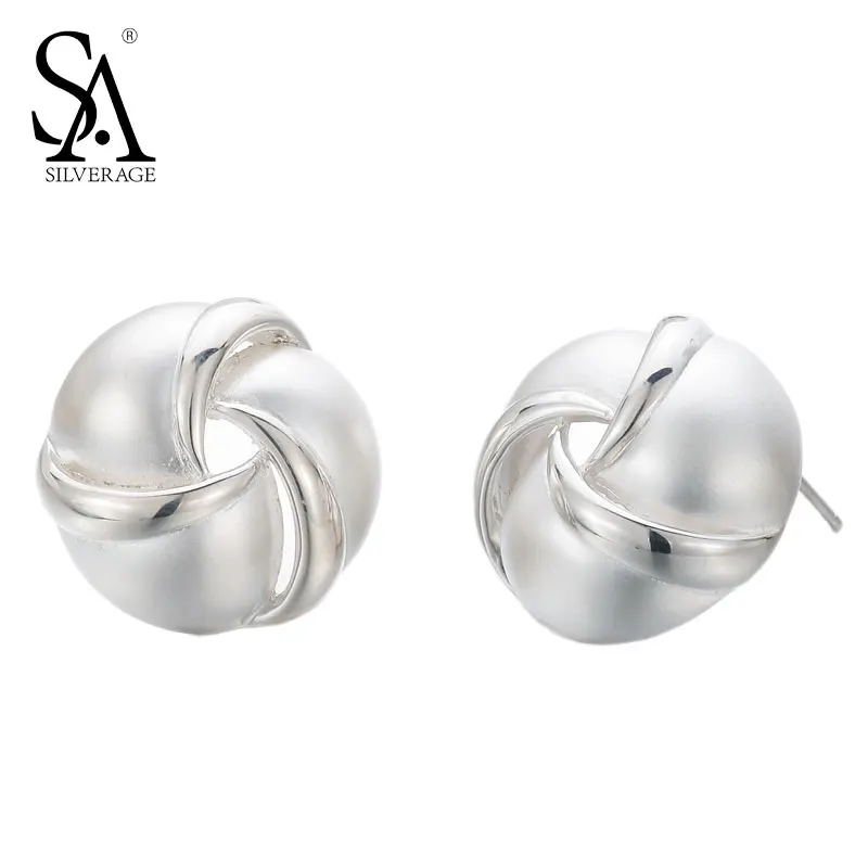 

SA SILVERAGE Real 925 Sterling Silver Stud Earrings Women Silver Earrings Party Gifts pendientes plata 925