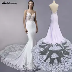 Пикантные белые свадебные платья Русалочки кружево аппликации Boho Свадебное платье с вырезом на спине Часовня свадебное платье с длинным
