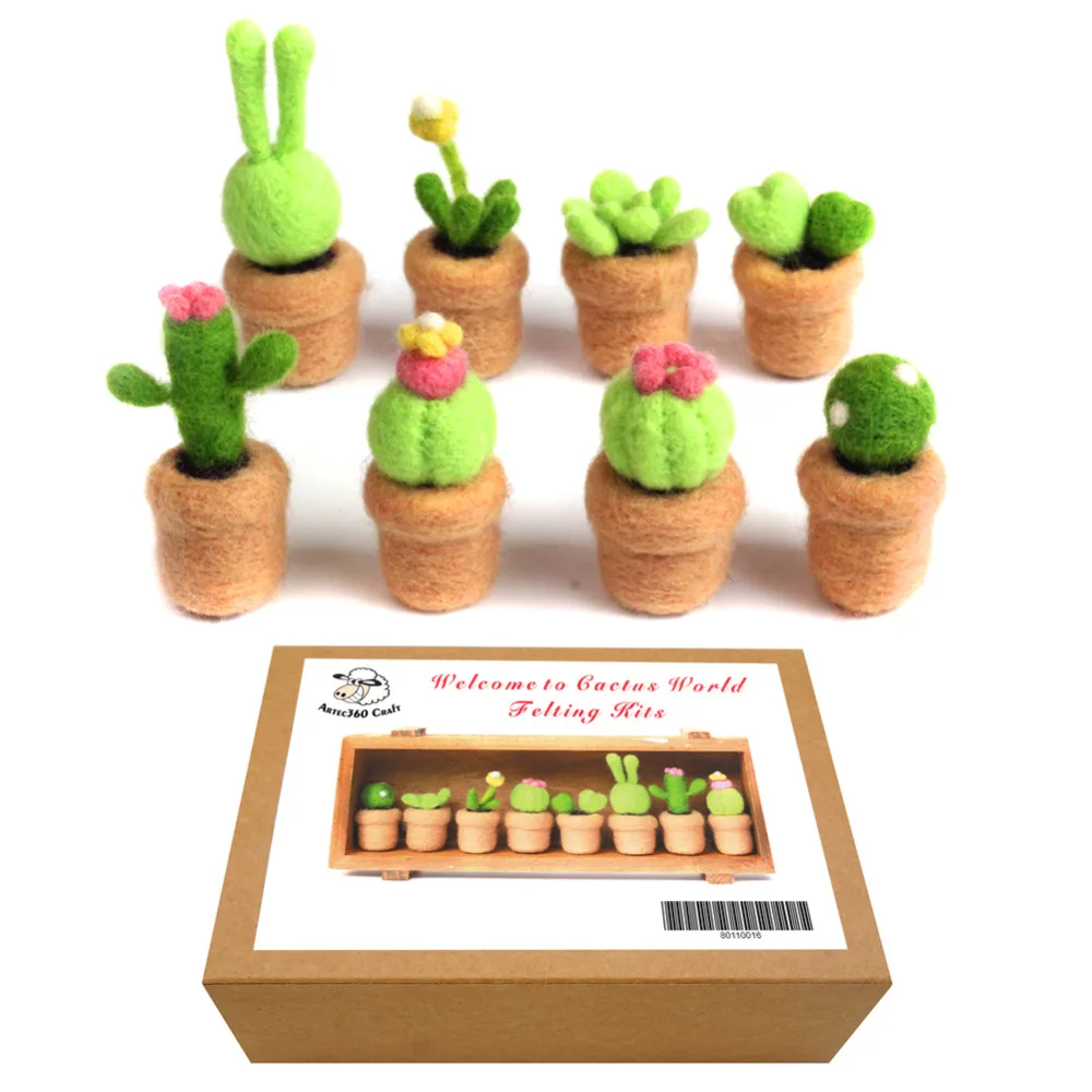 

Feltsky Succulent Needle Felting Kits with 3 Felting Needles, English Tutorial, 1 Pair Leather Guard, High-density Base Gift Box