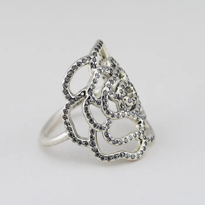 

Authentic 925 Sterling Silver Jewelry Large Rose Rings With Clear Cubic Zirconia Jewelry Free Shipping