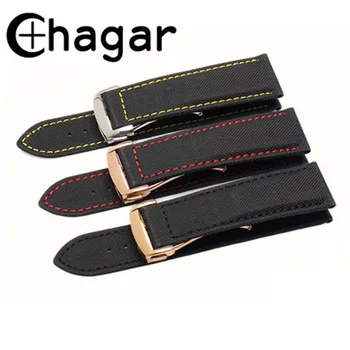 

19mm 20mm 22mm Nylon Leather watch Strap Canvas watch band Bracelet with Stainless Steel Fold Clasp for Omega watch Mens Ladies