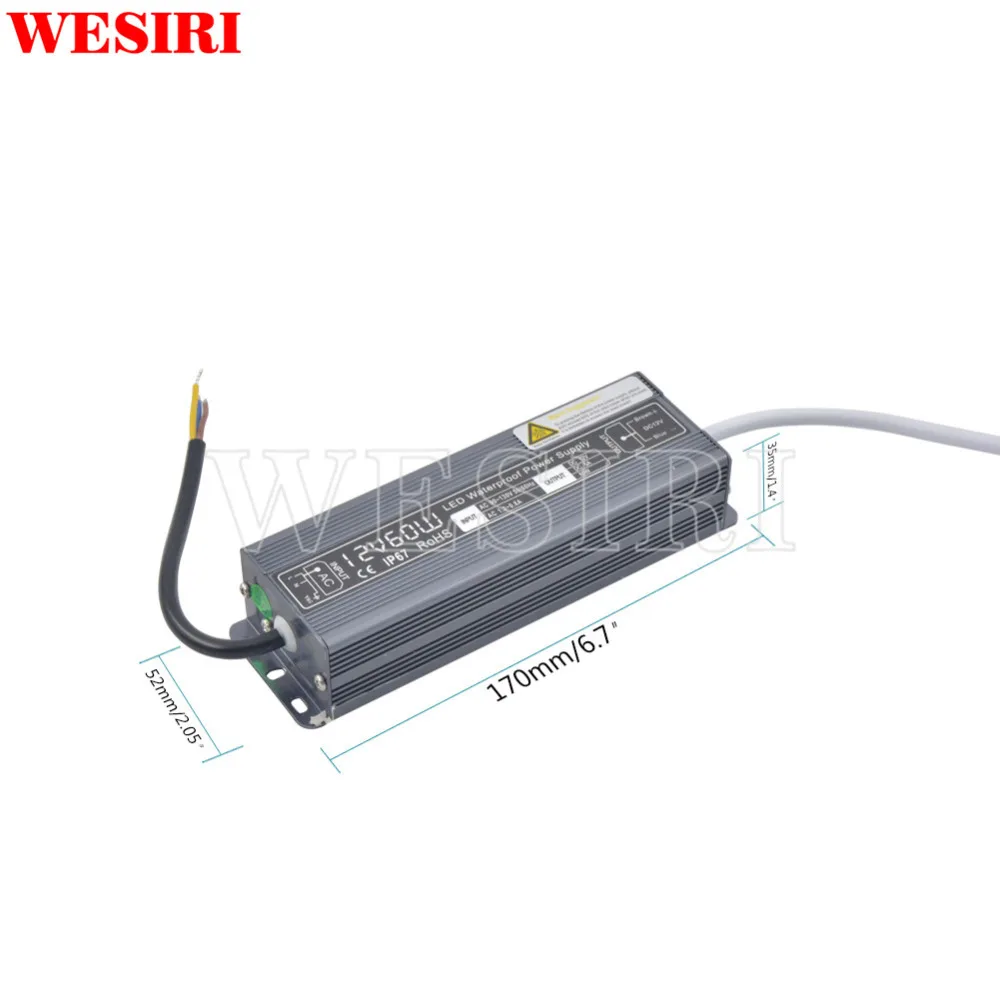 Водонепроницаемый светодиодный трансформатор-драйвер AC110-220V к 12 в 50 Вт/60 Вт/120 Вт/200 Вт/300 Вт Водонепроницаемый IP67 адаптер питания