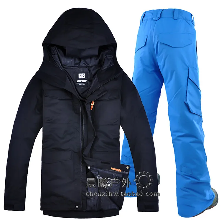 Gsou зимние мужские лыжные костюмы на открытом воздухе водонепроницаемая ветрозащитная лыжная куртка и брюки для мужчин Сноуборд костюм зимнее пальто и брюки - Цвет: 818 blue