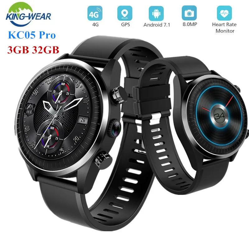 KingWear KC05 Pro 4G Smart Watch Android 7.1 MTK6739 Quad Core Phone Watch 3GB RAM 32GB ROM GPS 8MP Camera IP67 Sport Smartwatch