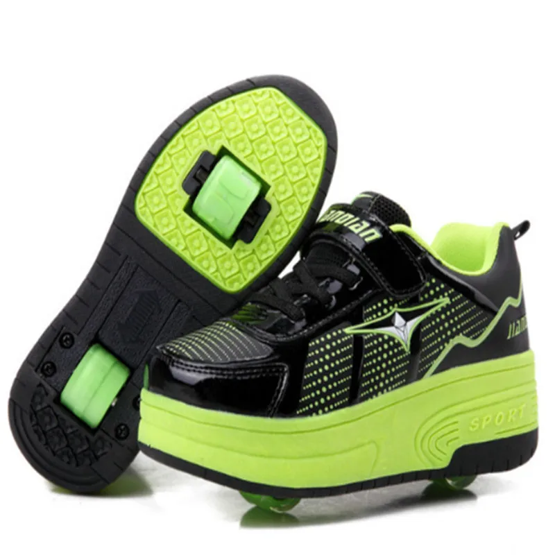 Европейские размеры 28-43; Новинка; детская обувь на роликовых коньках; Детские кроссовки с двумя каблуками; обувь на колесиках для мальчиков и девочек; Повседневная обувь для взрослых мальчиков - Цвет: green 1