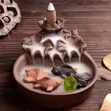 Горелка для благовоний, домашний декор, керамическая золотая рыбка, подставка для ароматических палочек, лотос, буддийская кадильница+ 10 конусов для благовоний