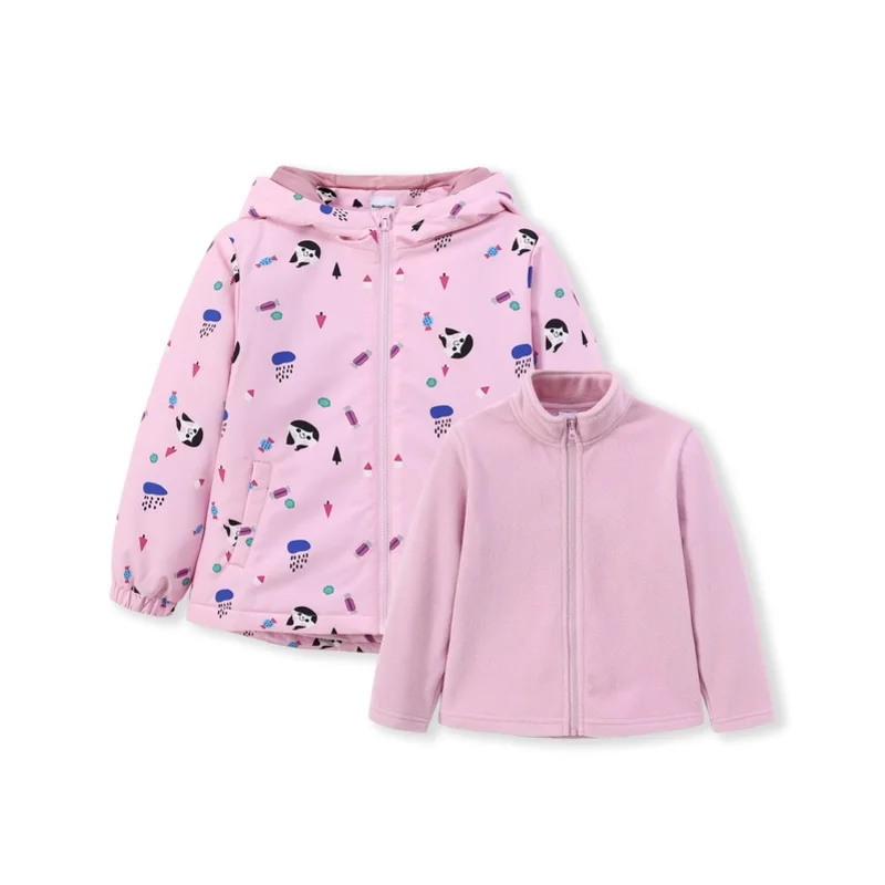 Balabala/верхняя одежда для маленьких девочек 2 в 1; куртка со съемным флисом; куртка со стоячим воротником; детская куртка с принтом; ветровка - Цвет: gules